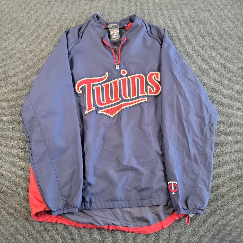 Minnesota Twins Baseball Majestic Cool Base Pullover Jacket Blue Med Windbreaker